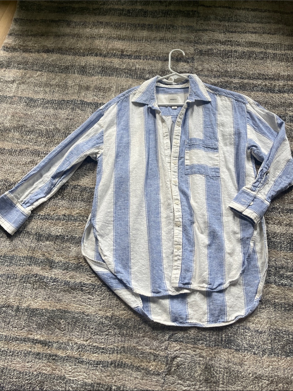 Maeve Light Blue and White Vertical Stripe Button-Up Shirt
